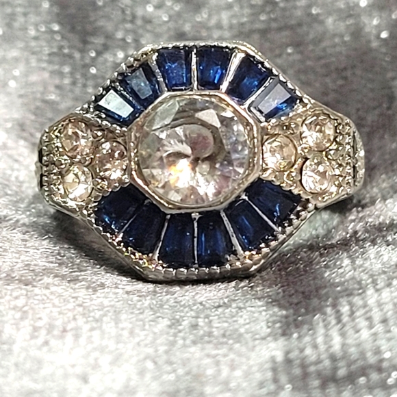 Jewelry - Blue Polygon CZ Zircon Art Deco Ring
